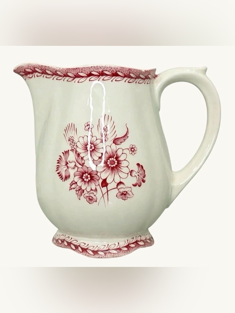 Arabia Finland Finn Flower Red Transferware Pitcher 1949-1964 MCM Vintage